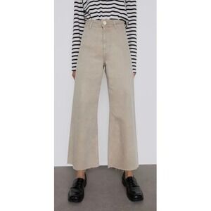 Zara Jeans Chic Beige Marine High Waisted Straight 10.5" Wide Leg Raw Hem Boho 2